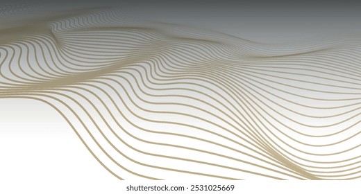 Abstrakte Vektor wellenförmige Linien fließende glatte Kurve Gold Farbverlauf auf weißem Hintergrund in das Konzept von Luxus, Technologie, Wissenschaft, Musik, modern.