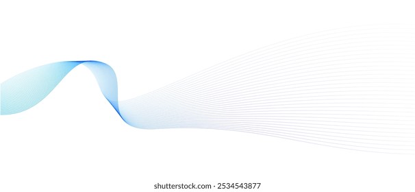 Abstract vector wavy lines flowing smooth curve colorful gradient purple blue on white background in concept of technology, science, music, modern.