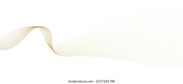 Abstract vector wavy lines flowing smooth curve gold gradient color on white background in concept of luxury, technology, science, music, modern.