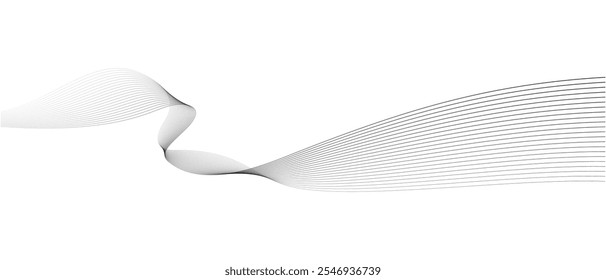 Abstract vector wavy lines flowing smooth curve black on white background in concept of technology, science, music, modern.