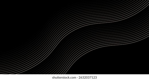 Abstract vector wavy lines flowing smooth curve gold gradient color on black background in concept of luxury, technology, science, music, modern. eps 10