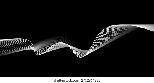 Vetor abstrato linhas onduladas fluindo curva suave cor de gradiente de luz branca no fundo preto no conceito de tecnologia, ciência, música, moderno.