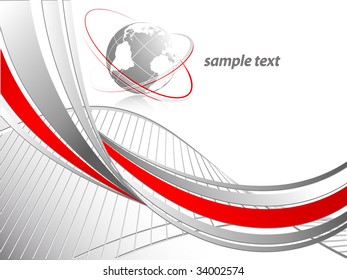 abstract vector wavy lines with globe and copy space for your text