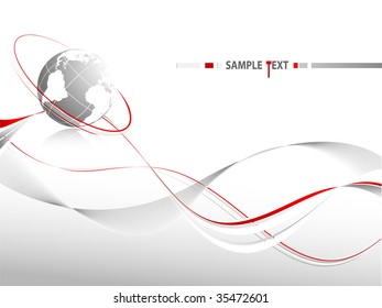 abstract vector wavy lines with globe and copy space for your text