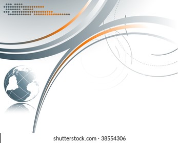 abstract vector wavy lines with globe and copy space for your text