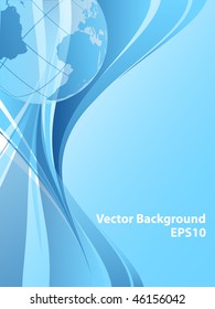 abstract vector wavy lines with globe and copy space.Eps10