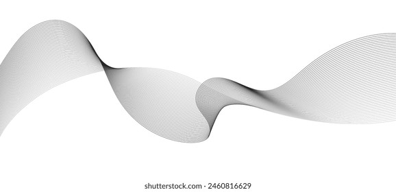 Abstract vector wavy lines with a smooth curve, in a black gradient color, flow on a transparent background. This design fits for luxury, technology, science, and music concept