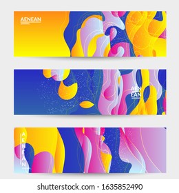 Abstract vector wavy pattern with bright gradient wavy organic overlapping shape.Natural wavy lines and white snow texture. Holiday sale advertisement promotional banner.