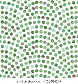 Abstract vector wavy seamless geometrical pattern from small circles with green brush stroke  texture on a white background. Floor tile, wallpaper, wrapping paper, page fill in ceramic mosaic style