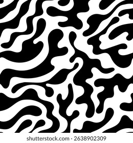 Abstract vector wavy seamless pattern. Trendy retro psychedelic background in 90s, 00s style. Liquid distorted shapes