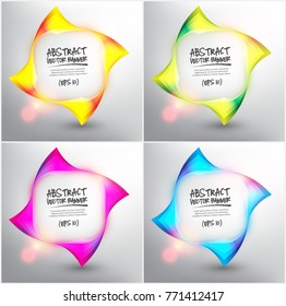 Abstract vector web banner set of 4. Geometric banners in bright colors. Isolated on the white background. Each item contains space for own text. Vector illustration. Eps 10.