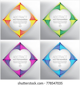 Abstract vector web banner set of 4. Geometric banners in bright colors. Isolated on the light background. Each item contains space for own text. Vector illustration. Eps 10.