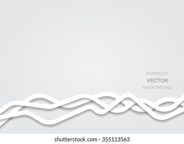Abstract vector white background with papercut flat thick curvy lines