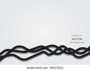 Abstract vector white background with papercut flat thick black curvy lines