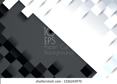 Abstract vector white and black checker color tone with papercut effect background and blank space