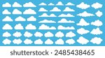 Abstract vector white cloud silhouette collection in cute flat cartoon style for web background. Nature sky, cloud pattern, fume or misty fog art. Food smoke, cloud texture and weather element symbol.