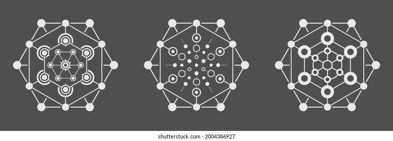 Abstract vector white hexagon  on a black background. Hexagonal shape symbol.