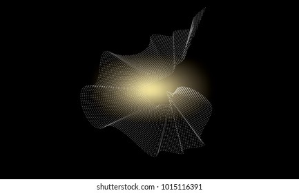 Abstract vector white mesh on dark background. Futuristic style card. Elegant background for business presentations. Corrupted point sphere. Chaos aesthetics.