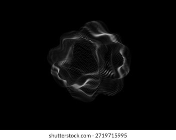 Abstract vector white mesh on dark background. Futuristic style card. Elegant background for business presentations. Corrupted point sphere.