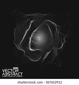 Abstract vector white mesh on dark background. Futuristic style card. Elegant background for business presentations.  Corrupted point sphere.  Chaos aesthetics.