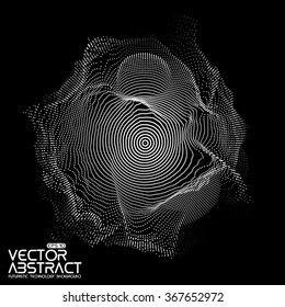 Abstract vector white mesh on dark background. Futuristic style card. Elegant background for business presentations.  Corrupted point sphere.  Chaos aesthetics.