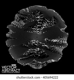 Abstract vector white mesh on dark background. Futuristic style card. Elegant background for business presentations.  Corrupted point sphere.  Chaos aesthetics.