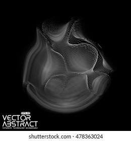 Abstract vector white mesh sphere on dark background. Futuristic style card. Elegant background for business presentations.  Corrupted point sphere.  Chaos aesthetics.