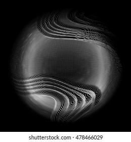 Abstract vector white mesh sphere on dark background. Futuristic style card. Elegant background for business presentations.  Corrupted point sphere.  Chaos aesthetics.