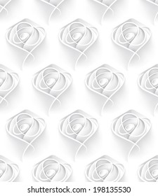 abstract vector white relief transparent stylized wedding flowers seamless pattern