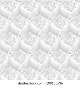 abstract vector white relief transparent stylized wedding flowers seamless pattern