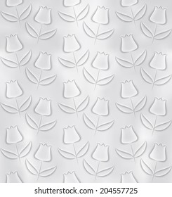 abstract vector white relief transparent stylized tulips flowers seamless pattern