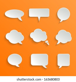 Abstract Vector White Speech Bubbles Set on Orange Background