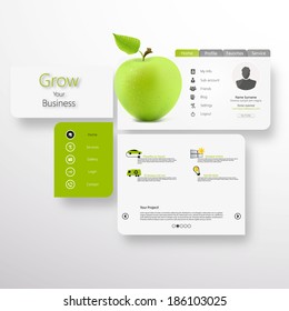 Abstract Vector white-green website with green apple 