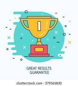 Abstract vector winner trophy icon. Flat thin line sign web design. Business icon of award, symbol of great results guarantee. Modern pictogram of championship symbol. Creative print.