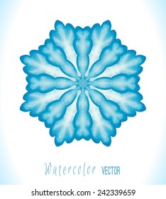 Abstract vector winter background. Hand drawn watercolor illustration. Colorful watercolor vector snowflake isolated on white background