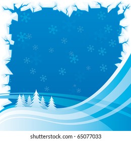 Abstract vector Winter blue background with waves and trees