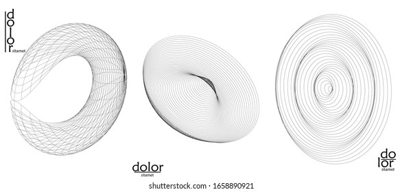 Abstract vector wire frame geometric shape set. Low poly mesh logo design. Futuristic object design element. 3D digital math model for science technology. Line art background.