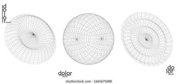 Abstract vector wire frame geometric shape set. Low poly mesh logo design. Futuristic object design element. 3D digital math model for science technology. Line art background.