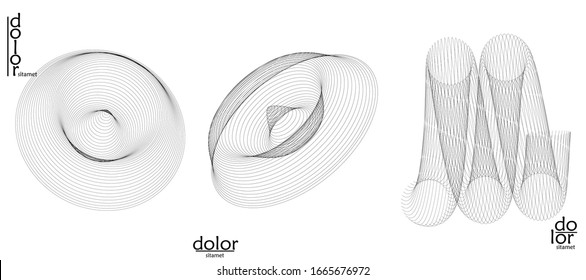 Abstract vector wire frame geometric shape set. Low poly mesh logo design. Futuristic object design element. 3D digital math model for science technology. Line art background.