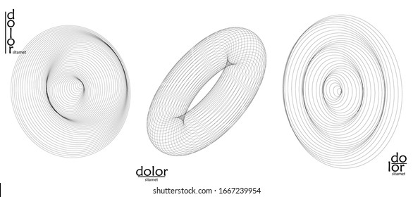 Abstract vector wire frame geometric shape set. Low poly mesh logo design. Futuristic object design element. 3D digital math model for science technology. Line art background.