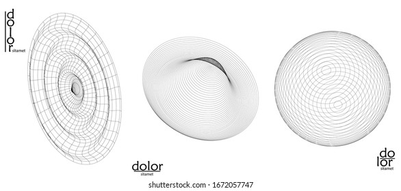 Abstract vector wire frame geometric shape set. Low poly mesh logo design. Futuristic object design element. 3D digital math model for science technology. Line art background.