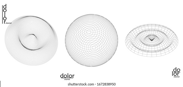 Abstract vector wire frame geometric shape set. Low poly mesh logo design. Futuristic object design element. 3D digital math model for science technology. Line art background.