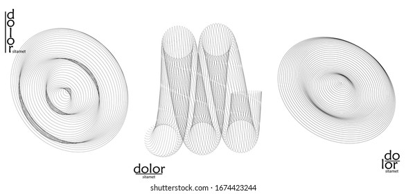 Abstract vector wire frame geometric shape set. Low poly mesh logo design. Futuristic object design element. 3D digital math model for science technology. Line art background.