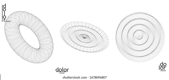 Abstract vector wire frame geometric shape set. Low poly mesh logo design. Futuristic object design element. 3D digital math model for science technology. Line art background.
