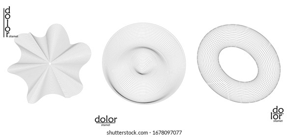 Abstract vector wire frame geometric shape set. Low poly mesh logo design. Futuristic object design element. 3D digital math model for science technology. Line art background.