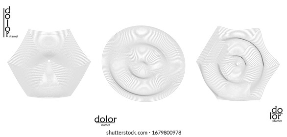 Abstract vector wire frame geometric shape set. Low poly mesh logo design. Futuristic object design element. 3D digital math model for science technology. Line art background.