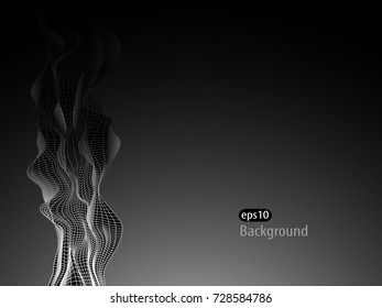 Abstract vector wireframe, 3D background, torn mesh