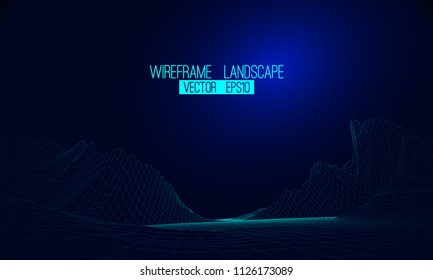 Abstract vector wireframe landscape background. Cyberspace grid. 3d futuristic vector illustration