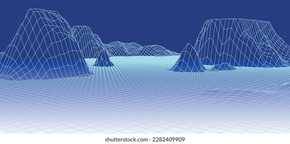 Abstract vector wireframe landscape background. Wireframe landscape background. 3d futuristic vector illustration. Digital wireframe for presentations.