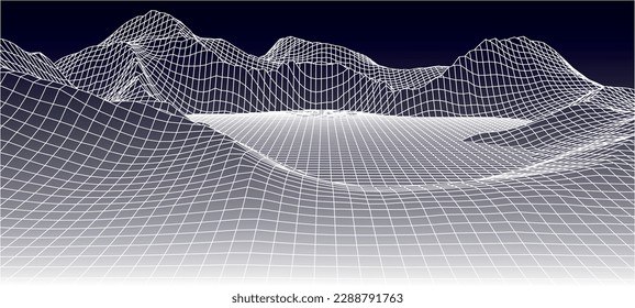 Abstract vector wireframe landscape background. Cyberspace grid. 3d technology wireframe vector illustration. Digital wireframe for presentations.